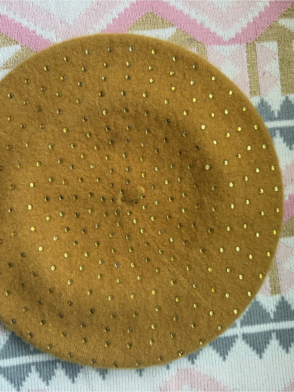 Mustard Wool Beret with Gold Stud Detailing